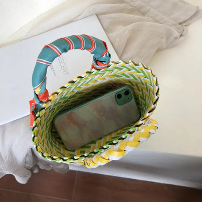 Contrast Woven Handbag with Ribbon - Premium Tote Bag from Trendsi - Just $39.99! Shop now at Handbags Specialist Headquarter