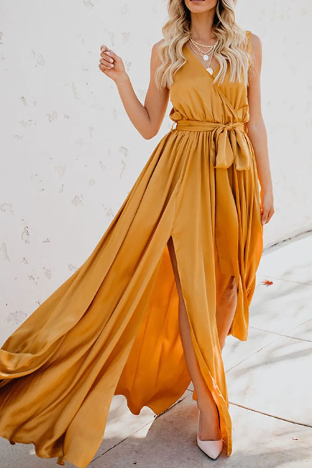 Surplice Tie Waist Maxi Dress - Premium Maxi Dress from Trendsi - Just $39.99! Shop now at Handbags Specialist Headquarter