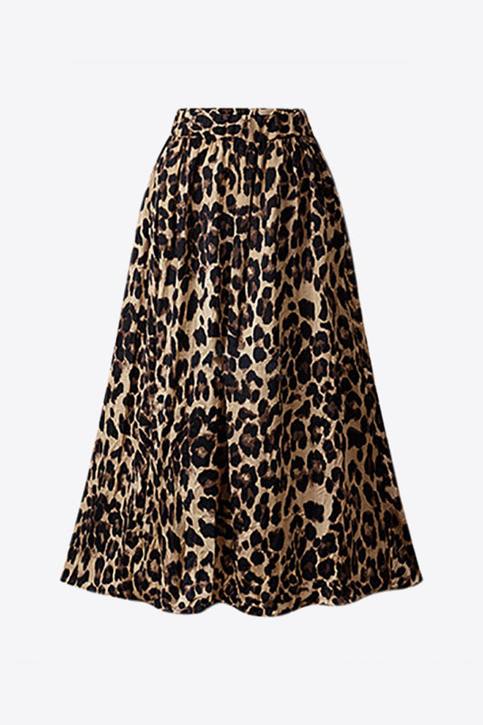 Plus Size Leopard Elastic Waist Midi Skirt - Premium  from Trendsi - Just $34.99! Shop now at Handbags Specialist Headquarter