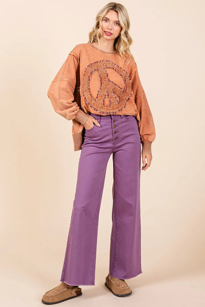 Mittoshop Twill High Waisted Button Fly Wide Leg Pants - Premium Women Pants from Trendsi - Just $56.99! Shop now at Handbags Specialist Headquarter