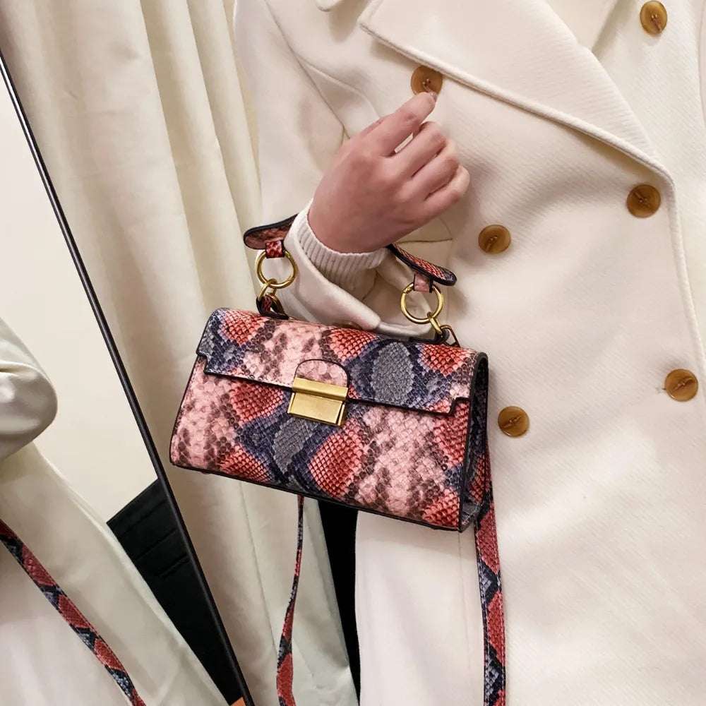 PU Leather Snakeskin Print Crossbody Bag - Premium Crossbody Bag from Trendsi - Just $35.99! Shop now at Handbags Specialist Headquarter