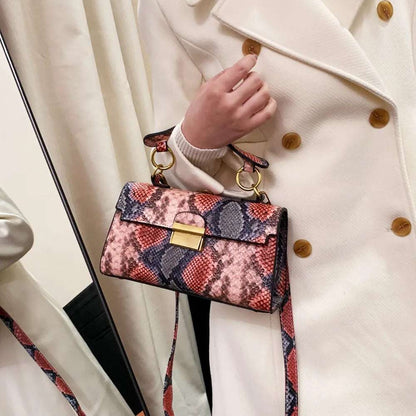 PU Leather Snakeskin Print Crossbody Bag - Premium Crossbody Bag from Trendsi - Just $35.99! Shop now at Handbags Specialist Headquarter