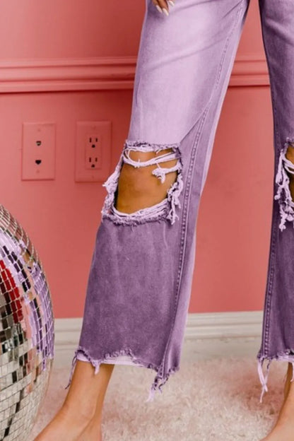 BiBi Distressed Vintage Washed Wide Leg Pants - Premium  from Trendsi - Just $51.99! Shop now at Handbags Specialist Headquarter