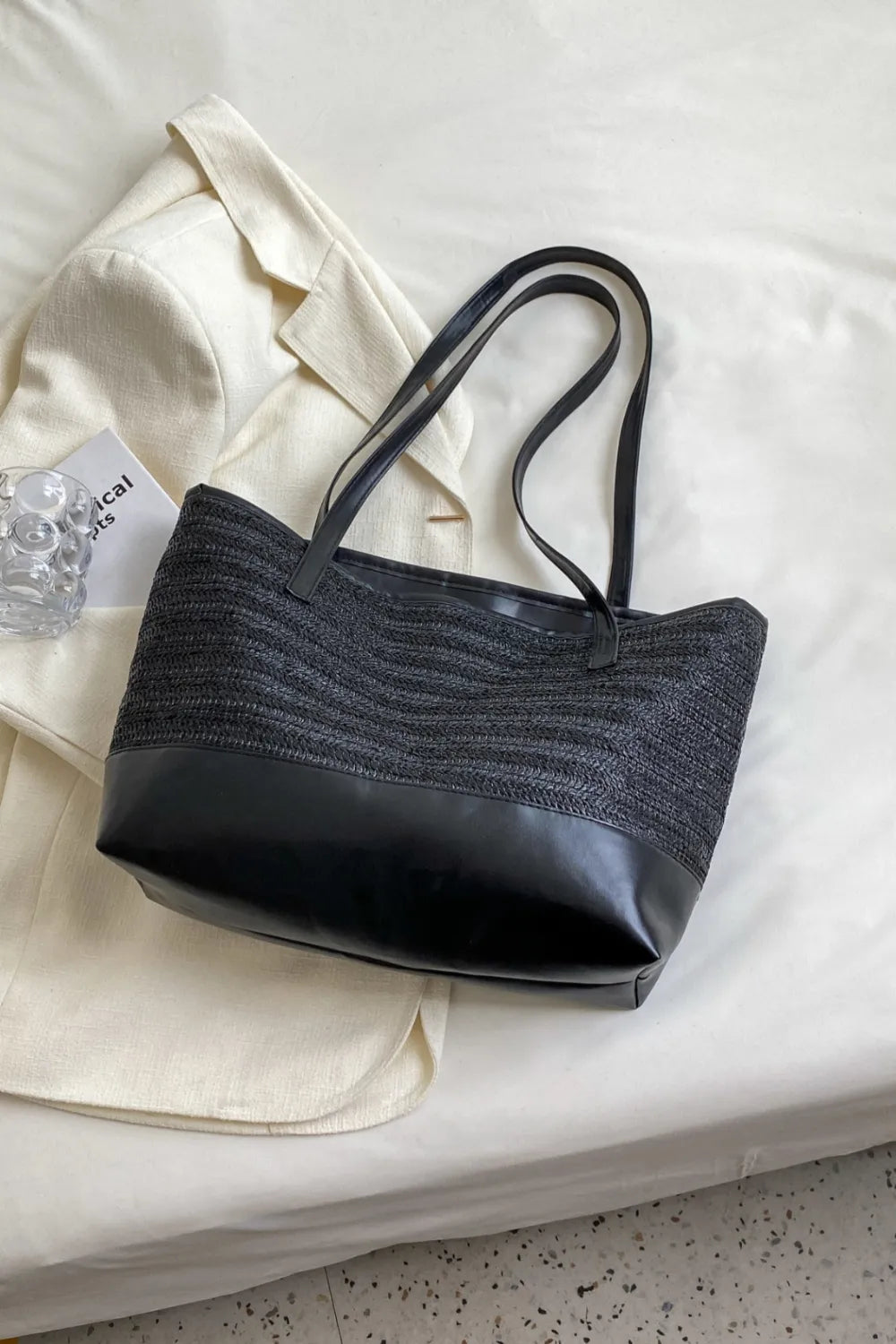 PU Leather Straps Large Tote Bag - Premium Tote Bag from Trendsi - Just $39.99! Shop now at Handbags Specialist Headquarter