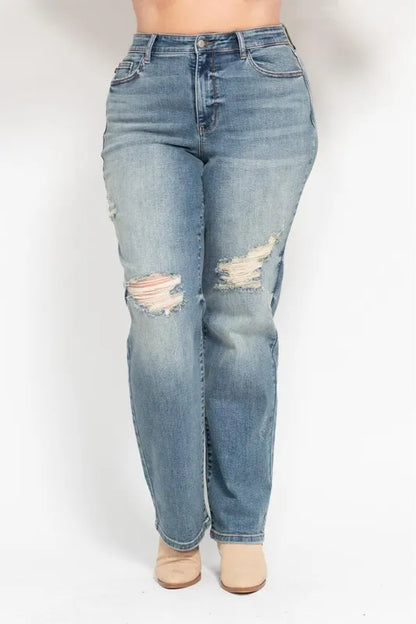 Judy Blue Full Size High Waist Distressed Dad Jean Plus Size - Premium Women / Jeans & Denim from Trendsi - Just $63.99! Shop now at Handbags Specialist Headquarter