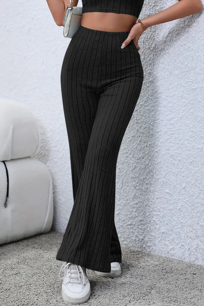 Basic Bae Full Size Ribbed High Waist Flare Pants - Premium Women Pants from Trendsi - Just $10.99! Shop now at Handbags Specialist Headquarter