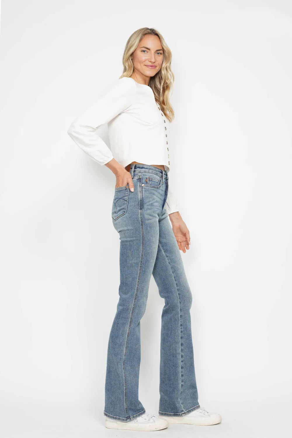 Judy Blue Full Size Tummy Control Back Embroidered Pocketed Bootcut Jeans Plus Size - Premium Women / Jeans & Denim from Trendsi - Just $57.99! Shop now at Handbags Specialist Headquarter
