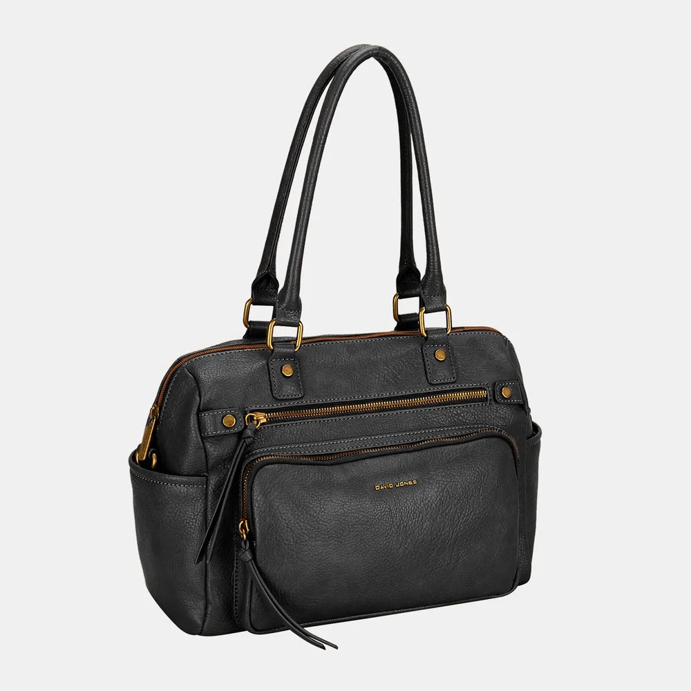 David Jones Zipper PU Leather Handbag - Premium Tote Bag from Trendsi - Just $51.99! Shop now at Handbags Specialist Headquarter