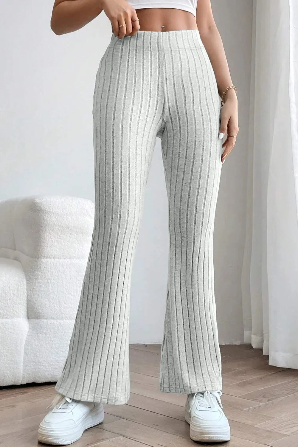 Basic Bae Full Size Ribbed High Waist Flare Pants - Premium Women Pants from Trendsi - Just $10.99! Shop now at Handbags Specialist Headquarter
