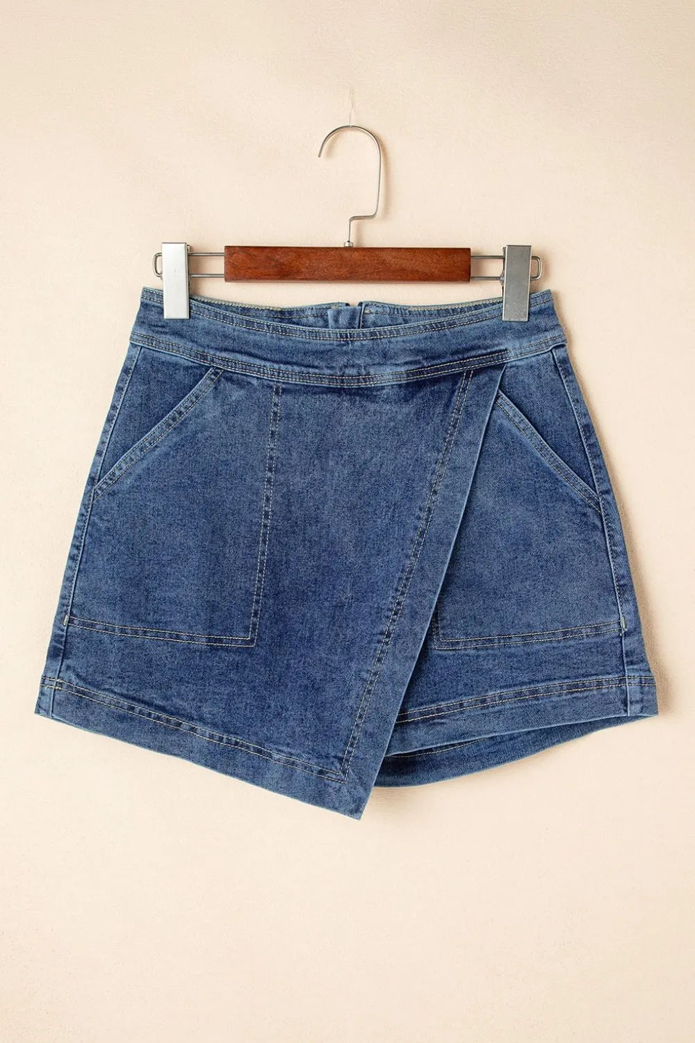 Asymmetrical Denim Skort with Pockets - Premium Women / Jeans & Denim from Trendsi - Just $35.46! Shop now at Handbags Specialist Headquarter