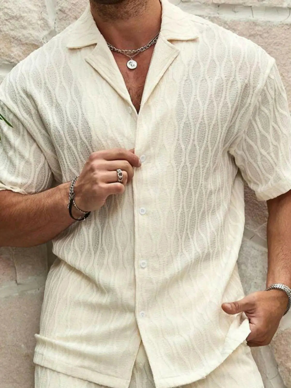 Men's Plus Size Collared Neck Short Sleeve Top and Shorts Set.