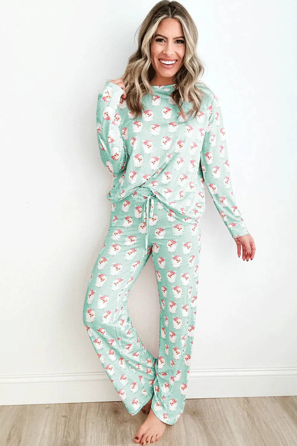 Santa Print Long Sleeve Top and Pants Lounge Set - Premium Sleepwear from Trendsi - Just $46.99! Shop now at Handbags Specialist Headquarter
