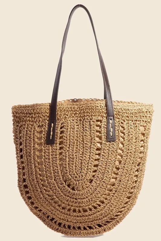 Fame Straw Braided Rounded Tote Bag - Premium Tote Bag from Trendsi - Just $37.99! Shop now at Handbags Specialist Headquarter