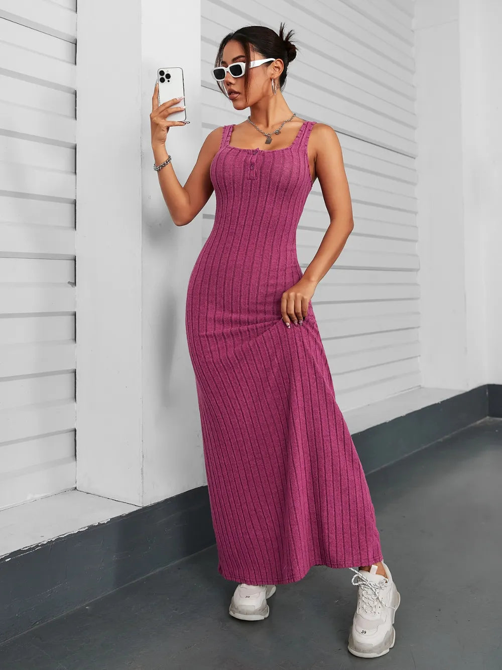 Ribbed Maxi Tank Dress - Premium Maxi Dress from Trendsi - Just $25.99! Shop now at Handbags Specialist Headquarter