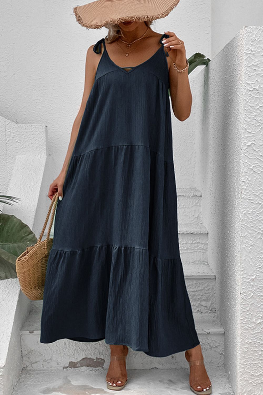 Perfee Tie-Shoulder Tiered Maxi Dress - Premium Maxi Dress from Trendsi - Just $42.99! Shop now at Handbags Specialist Headquarter