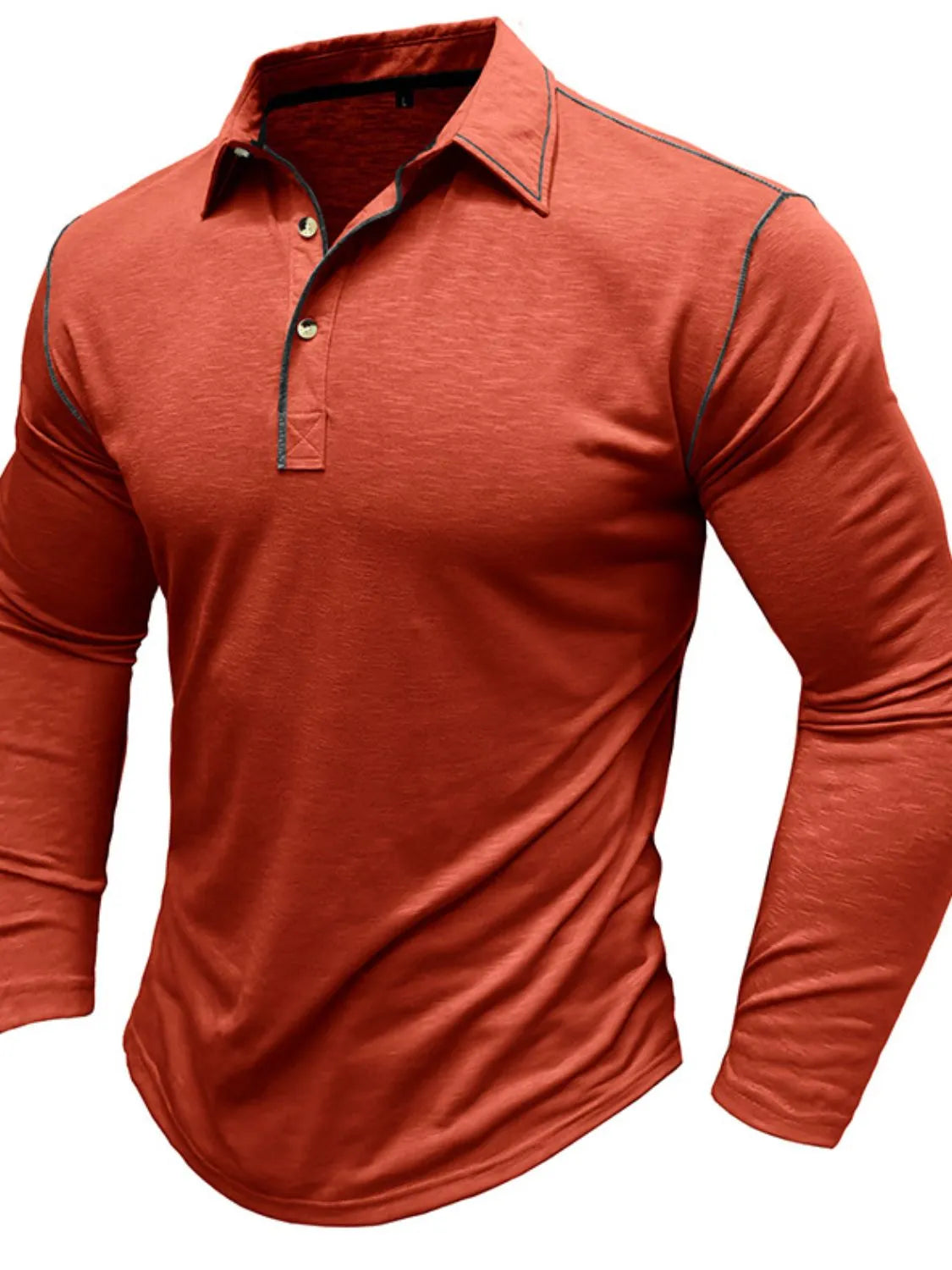 Men's Button Detail Long Sleeve Polo - Premium Men's Polo shirt from Trendsi - Just $38.99! Shop now at Handbags Specialist Headquarter
