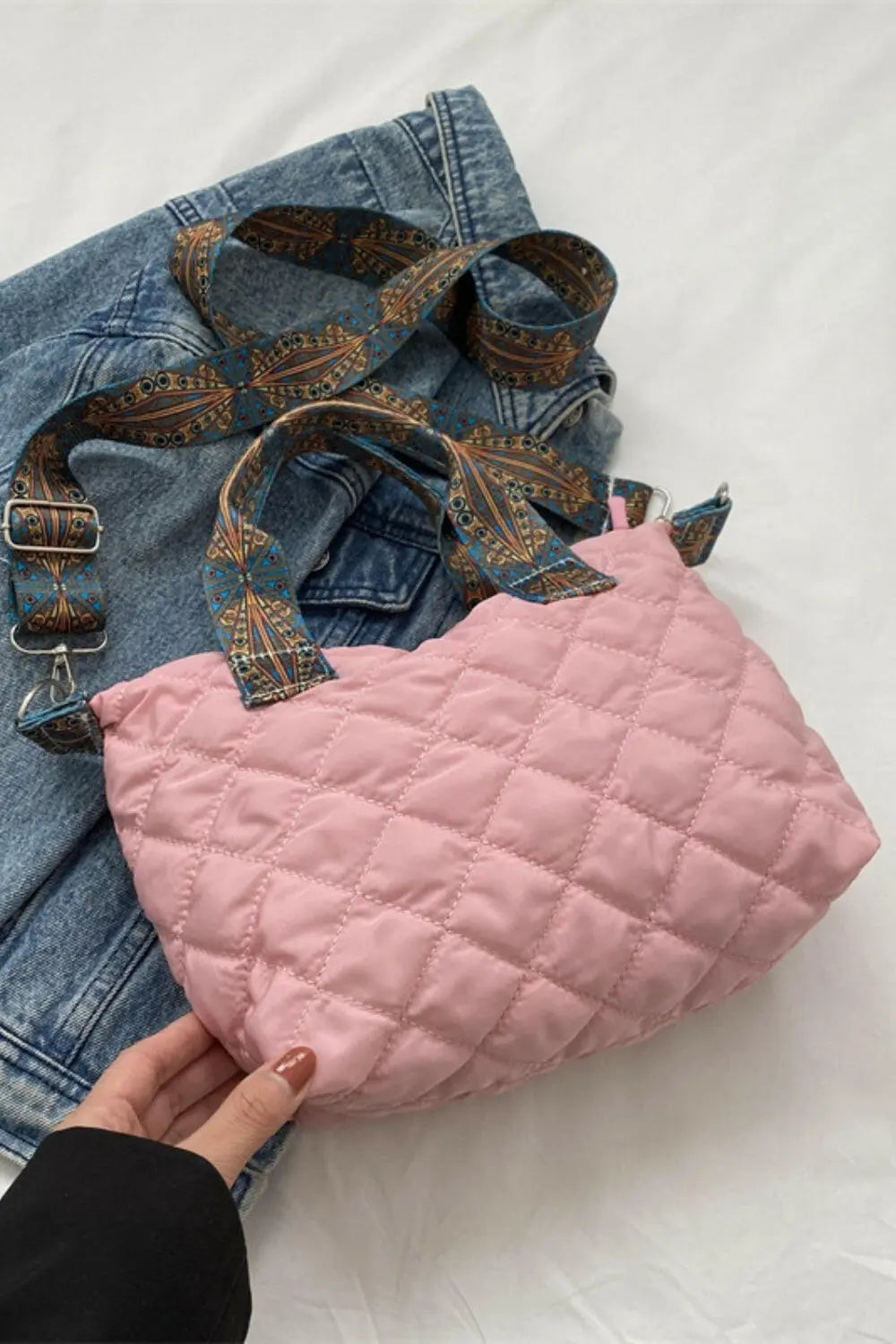 Bubble Textured Printed Strap Handbag.