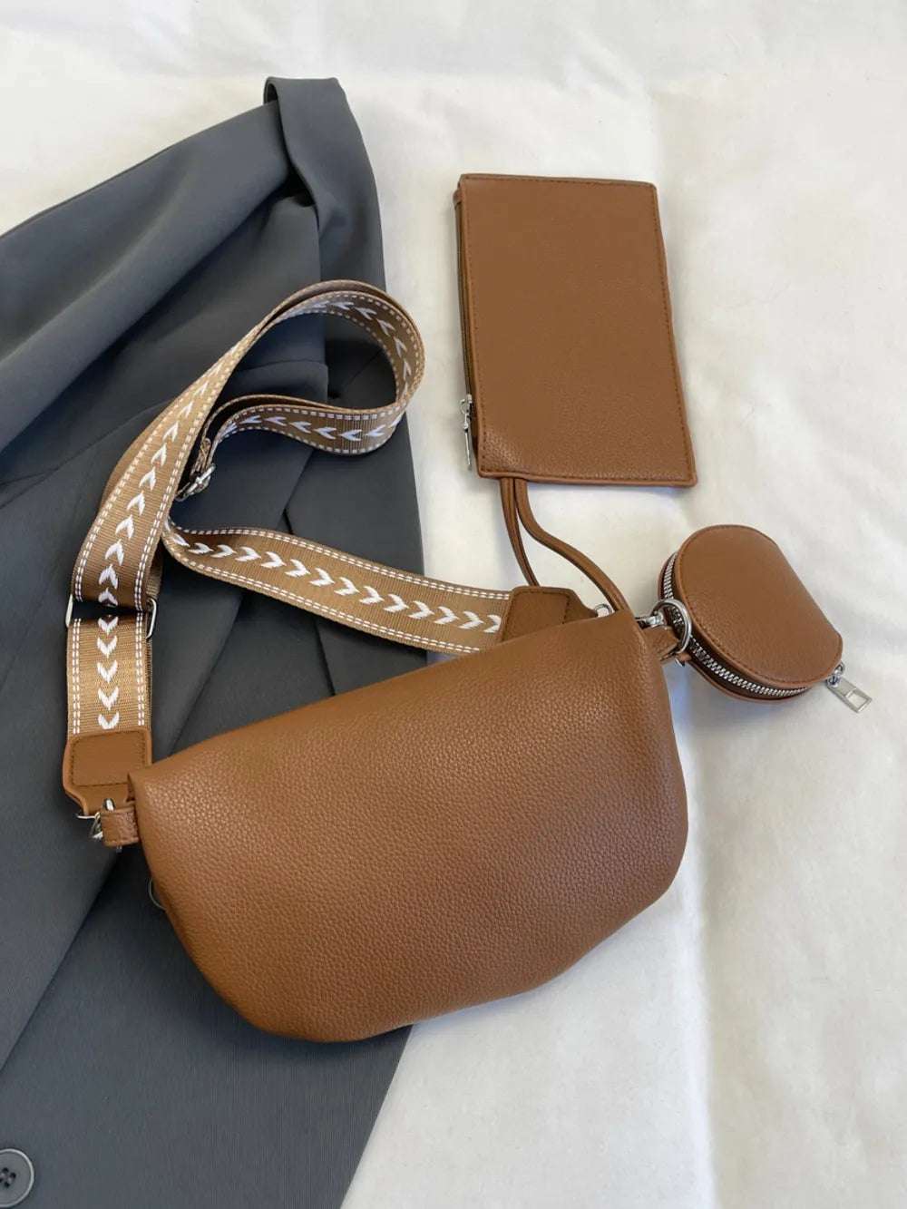 PU Leather Adjustable Strap Crossbody Bag with Coin Purse - Premium Crossbody Bag from Trendsi - Just $27.99! Shop now at Handbags Specialist Headquarter