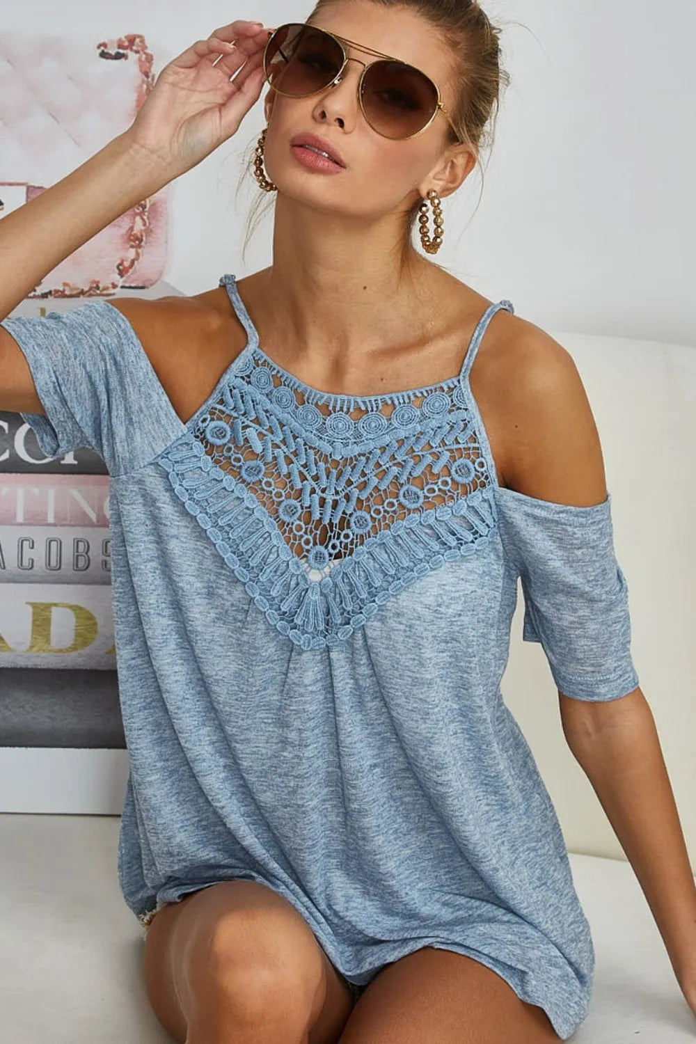BiBi Front Crochet Lace Adjustable Strap Top - Premium Women / Jeans & Denim from Trendsi - Just $29.68! Shop now at Handbags Specialist Headquarter