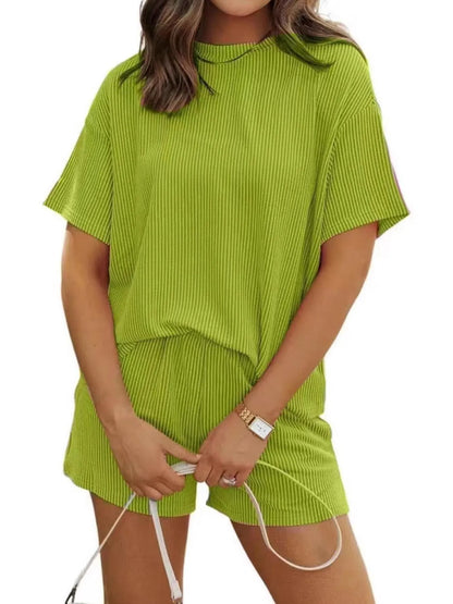 Full Size Ribbed Short Sleeve Top and Shorts Two-Piece Set Plus Size - Premium Sleepwear from Trendsi - Just $34.99! Shop now at Handbags Specialist Headquarter