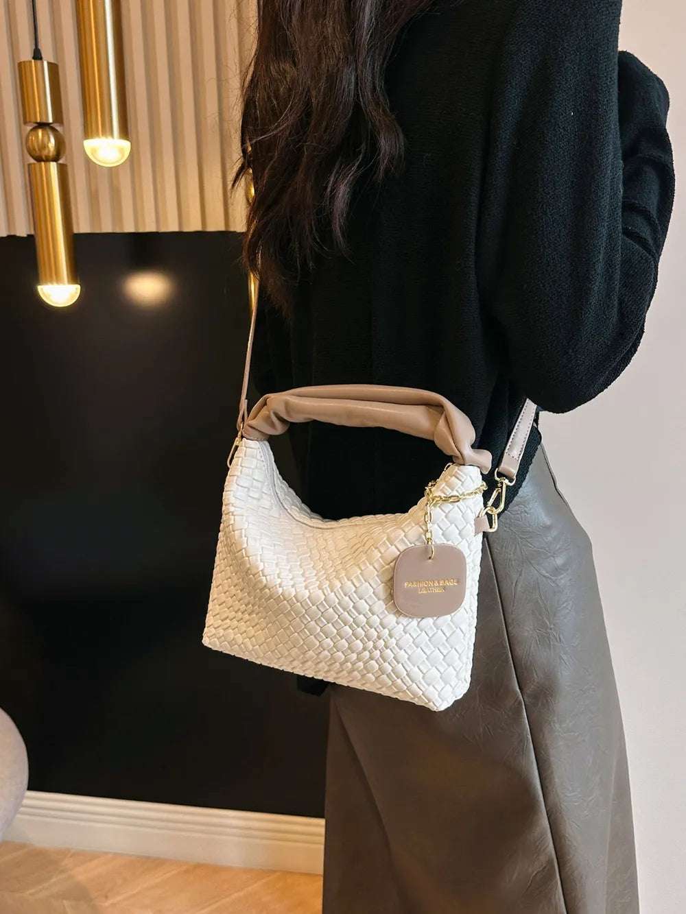 PU Leather Woven Crossbody Bag - Premium Crossbody Bag from Trendsi - Just $27.99! Shop now at Handbags Specialist Headquarter