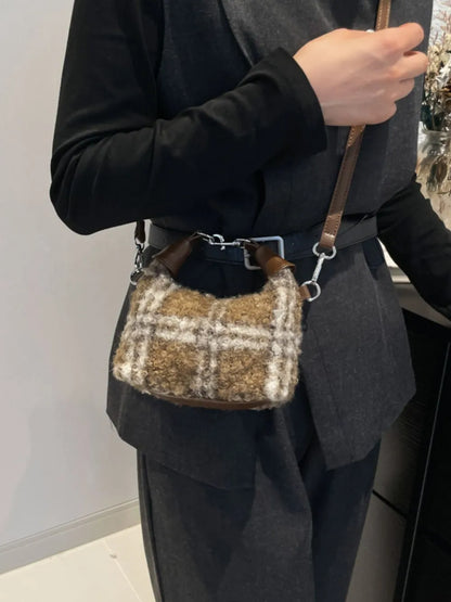Fuzzy Polyester Mini Handbag with Zipper - Premium Tote Bag from Trendsi - Just $39.99! Shop now at Handbags Specialist Headquarter