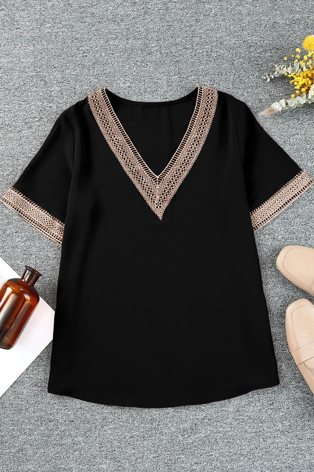 Plus Size V-Neck Short Sleeve Blouse - Premium Plus Size Shirts from Trendsi - Just $22! Shop now at Handbags Specialist Headquarter