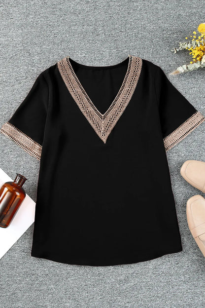 Plus Size V-Neck Short Sleeve Blouse - Premium Plus Size Shirts from Trendsi - Just $22! Shop now at Handbags Specialist Headquarter