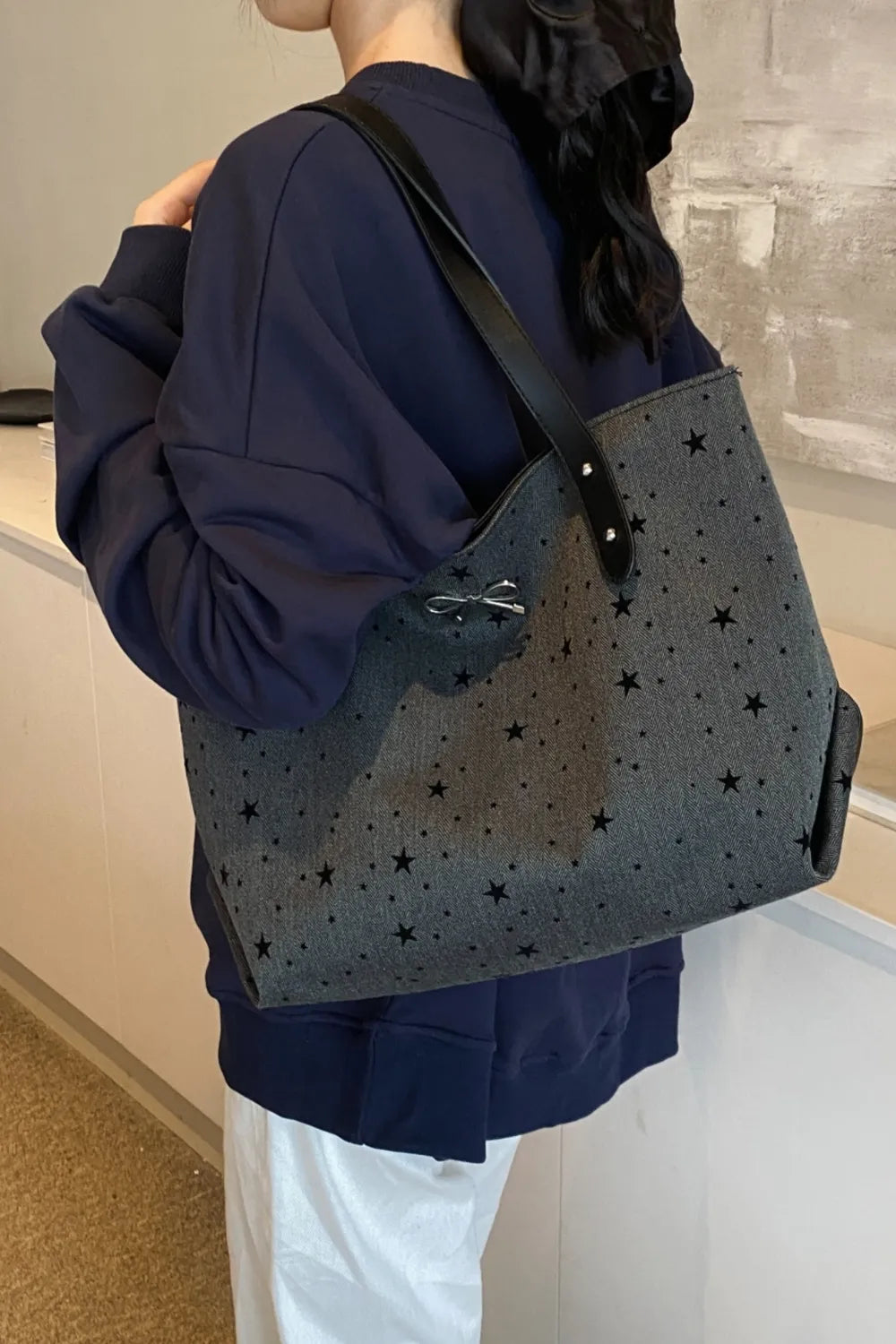 Polyester Bow Polka Dot Tote Bag - Premium Tote Bag from Trendsi - Just $39.99! Shop now at Handbags Specialist Headquarter