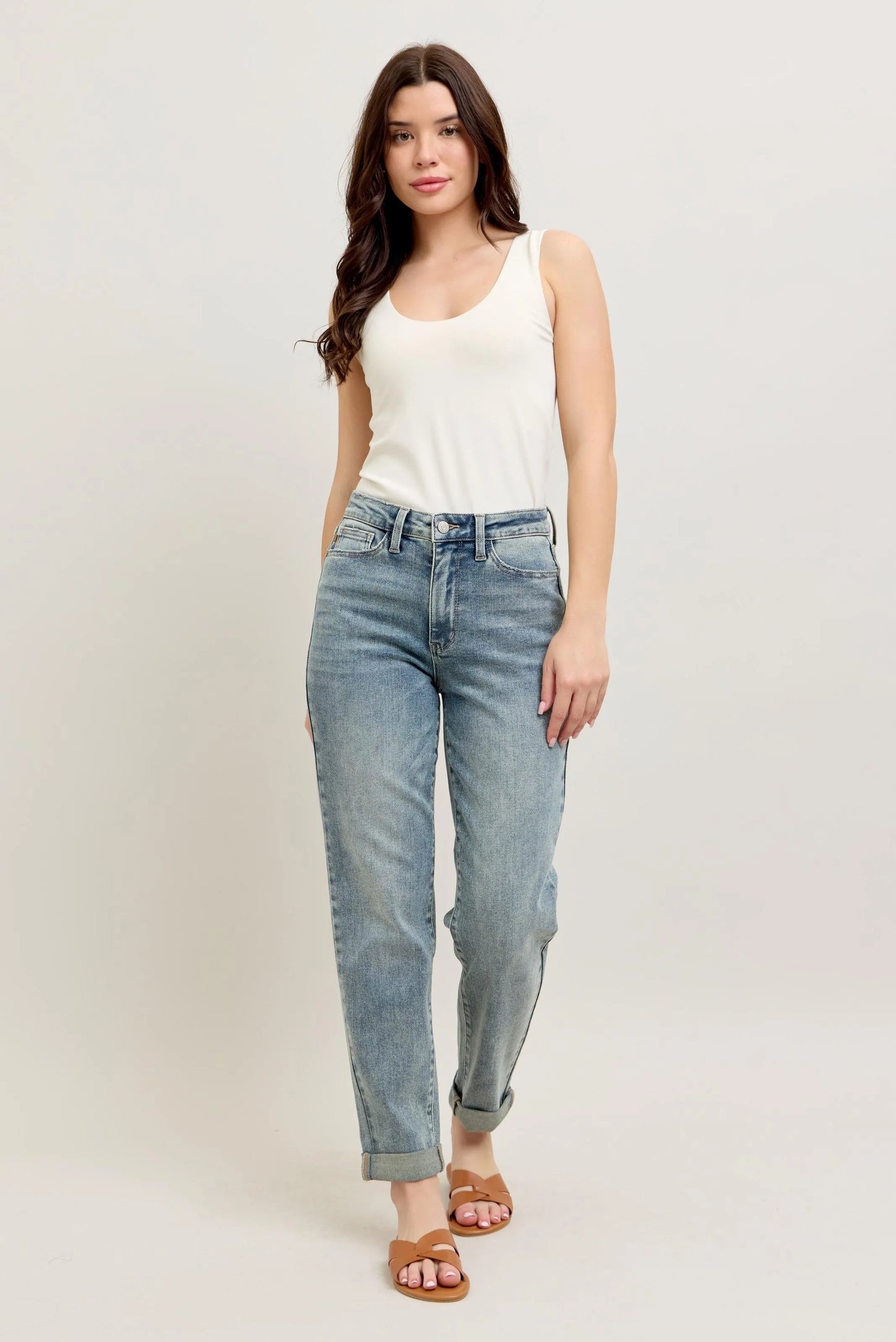 Judy Blue Full Size Hw Vintage Wash Double Roll Cuff Bf Jeans Plus Size - Premium Women / Jeans & Denim from Trendsi - Just $65.99! Shop now at Handbags Specialist Headquarter