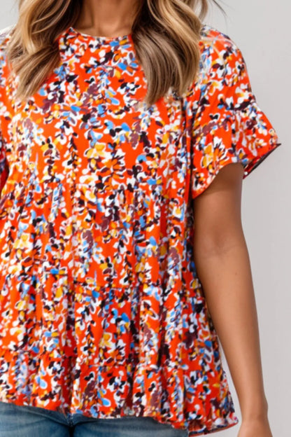 Plus Size Floral Round Neck Tiered Blouse - Premium Plus Size Shirts from Trendsi - Just $28! Shop now at Handbags Specialist Headquarter