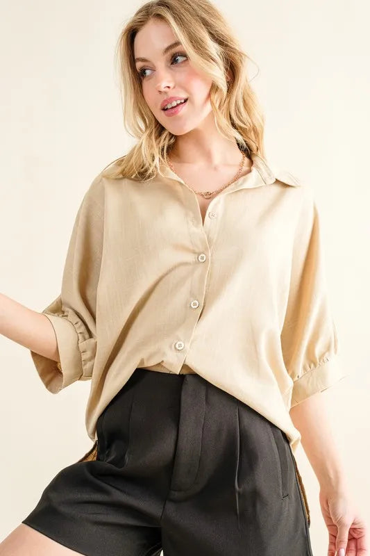 And The Why Oversized Linen Button Down Shirts Top - Premium Women's Down Shirt Tops from Trendsi - Just $27.82! Shop now at Handbags Specialist Headquarter