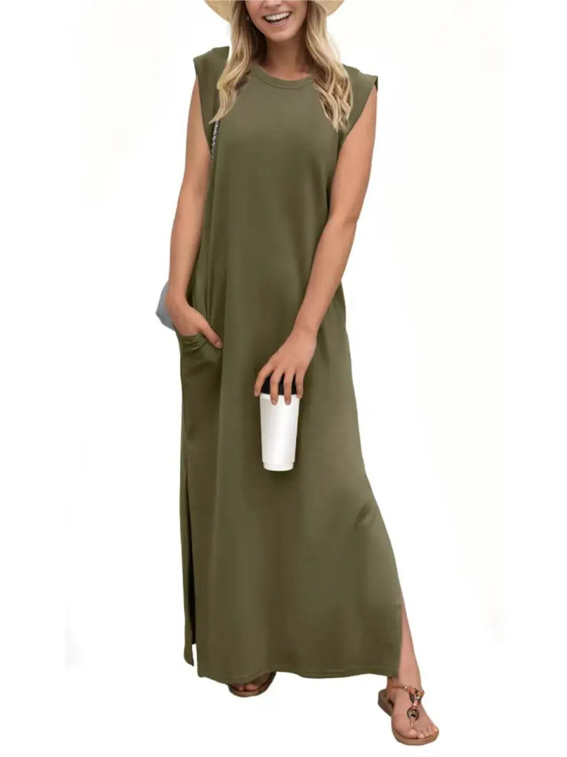Full Size Slit Round Neck Sleeveless Maxi Tank Dress Plus Size - Premium Women Plus Size from Trendsi - Just $24.96! Shop now at Handbags Specialist Headquarter