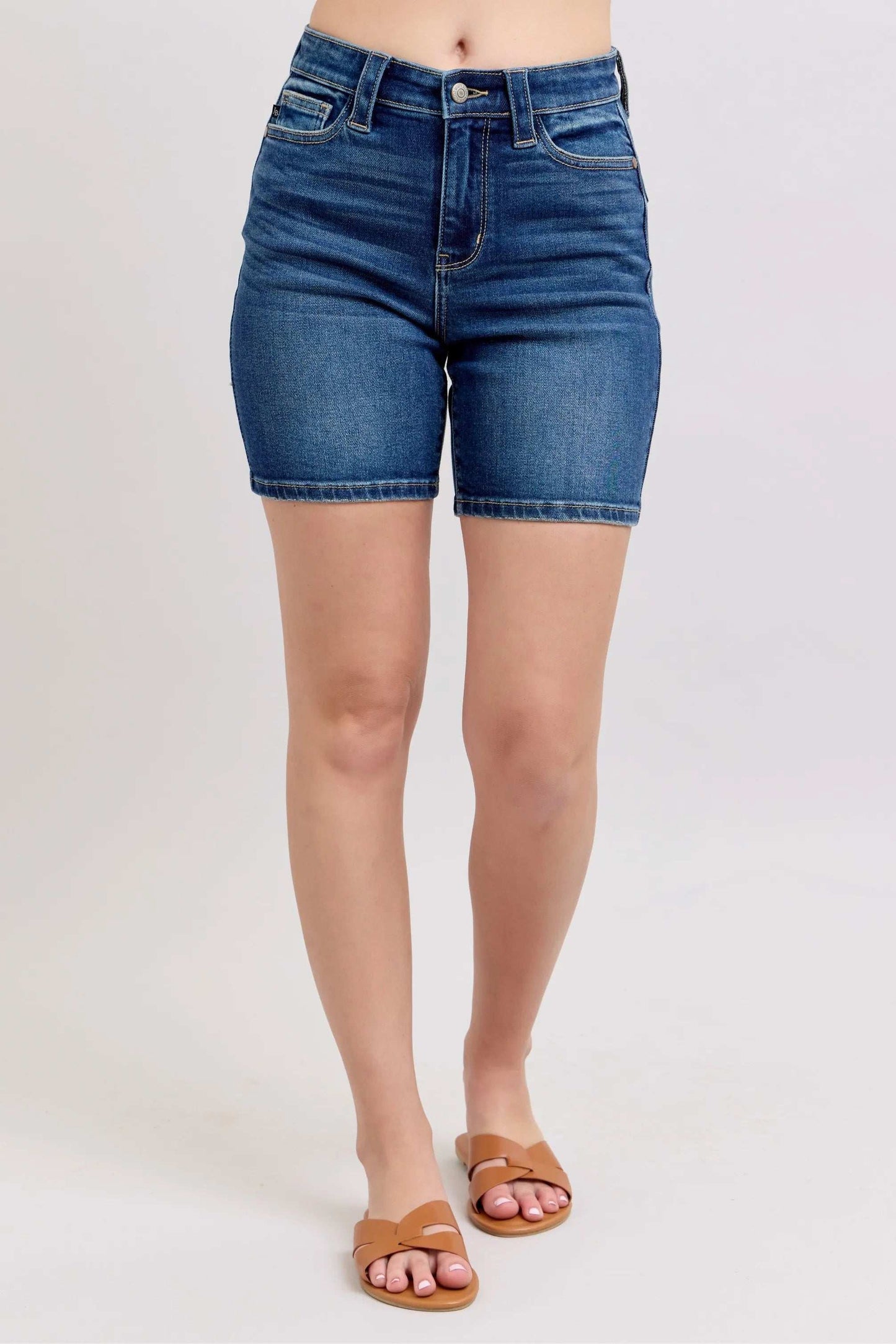 Judy Blue Full Size High Waist Bermudas Jeans W/ Back Flap Pockets Plus Size - Premium Women / Jeans & Denim from Trendsi - Just $50.99! Shop now at Handbags Specialist Headquarter