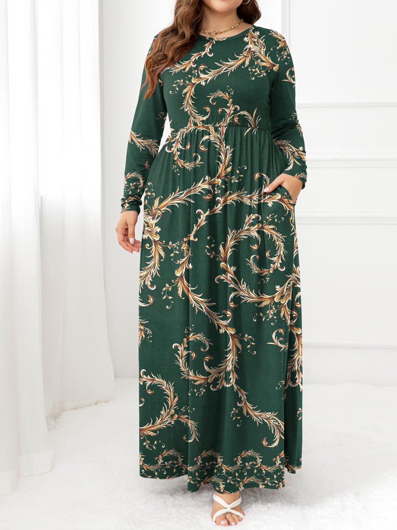 Plus Size Round Neck Maxi Dress with Pockets - Premium Dresses from Trendsi - Just $48.99! Shop now at Handbags Specialist Headquarter