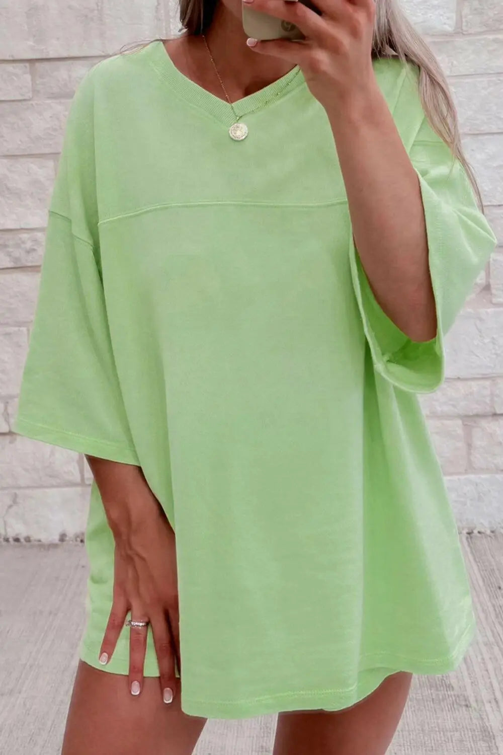 Loose V Neck Half Sleeve Tee and Drawstring Shorts Plus Size.