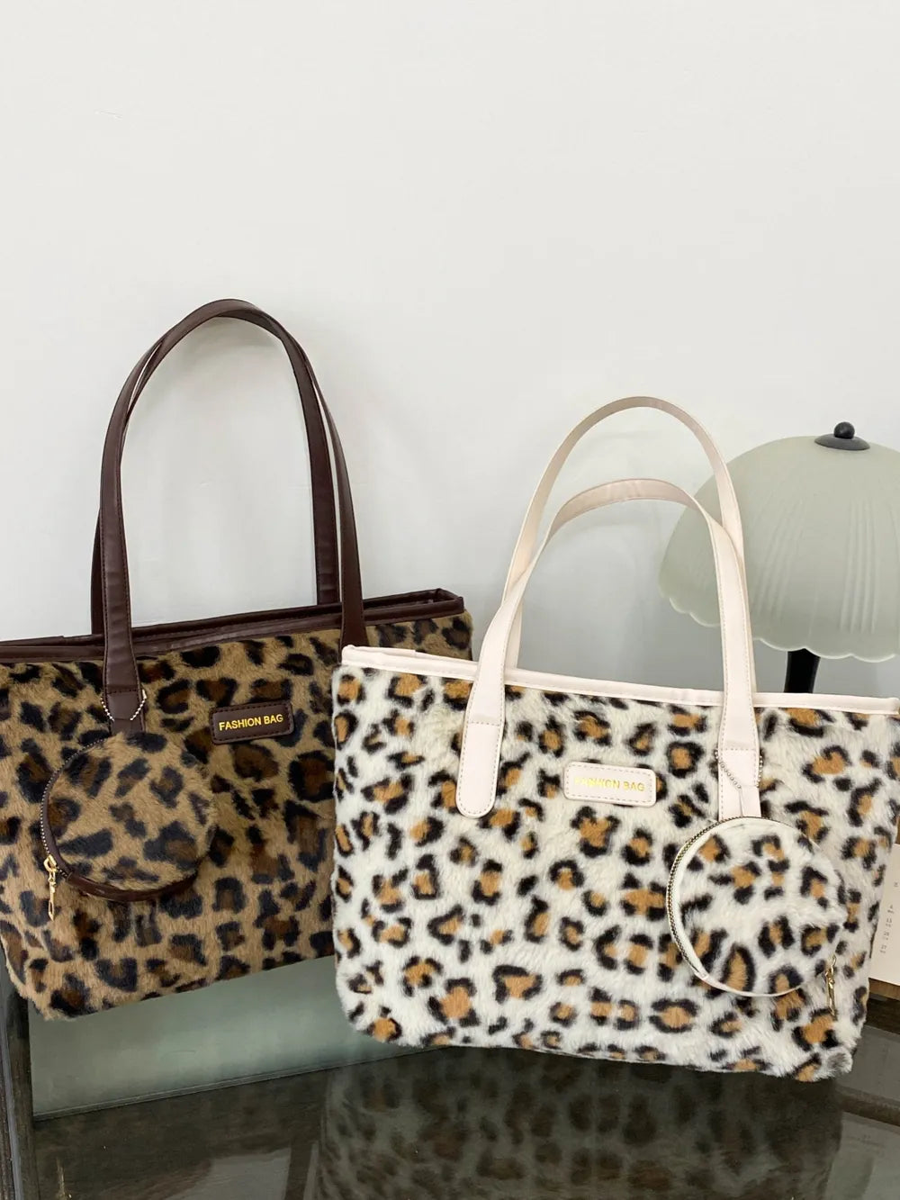 Leopard Faux Fur Tote Bag with Coin Purse - Premium Tote Bag from Trendsi - Just $39.99! Shop now at Handbags Specialist Headquarter