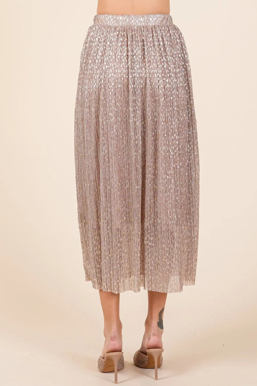 Mittoshop Metallic Glitter Speckle Print Elastic Midi Skirt - Premium Skirts from Trendsi - Just $54.99! Shop now at Handbags Specialist Headquarter