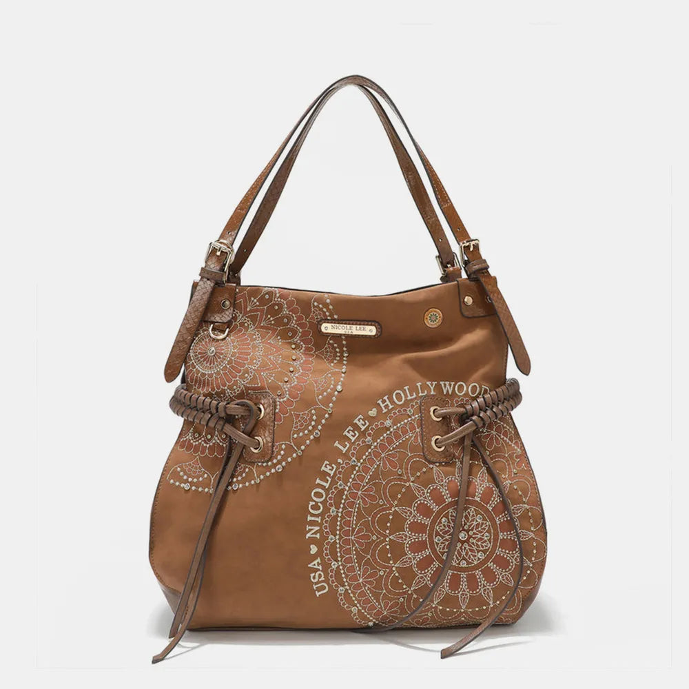 Nicole Lee USA Side Braided Tassel Inlaid Rhinestone Embroidery Hobo Bag - Premium Tote Bag from Trendsi - Just $70.99! Shop now at Handbags Specialist Headquarter