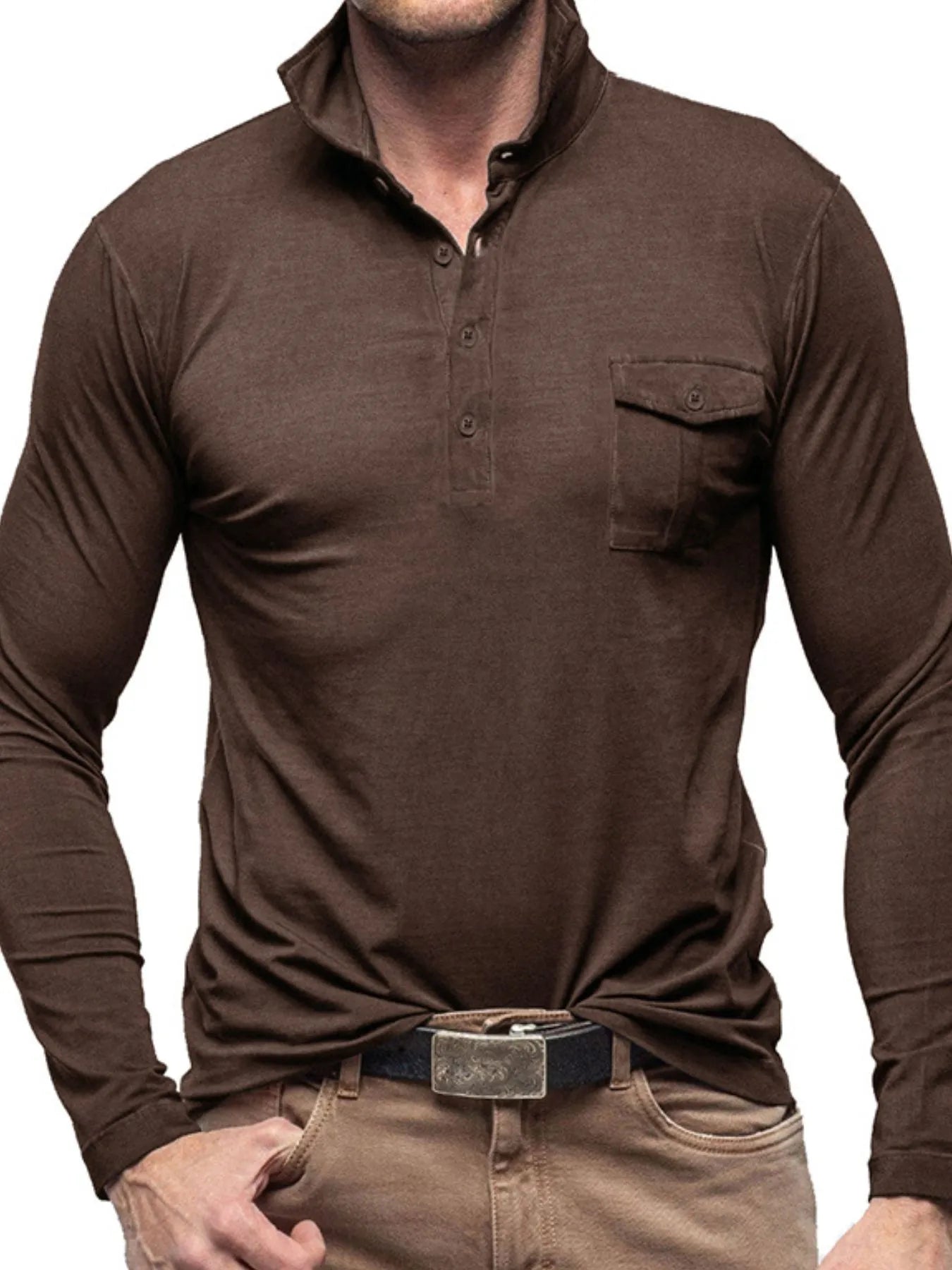 Men's Basic style Collared Neck Long Sleeve Polo - Premium Men's Polo shirt from Trendsi - Just $41.99! Shop now at Handbags Specialist Headquarter