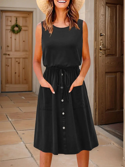 Full Size Round Neck Sleeveless Tank Dress Plus Size.