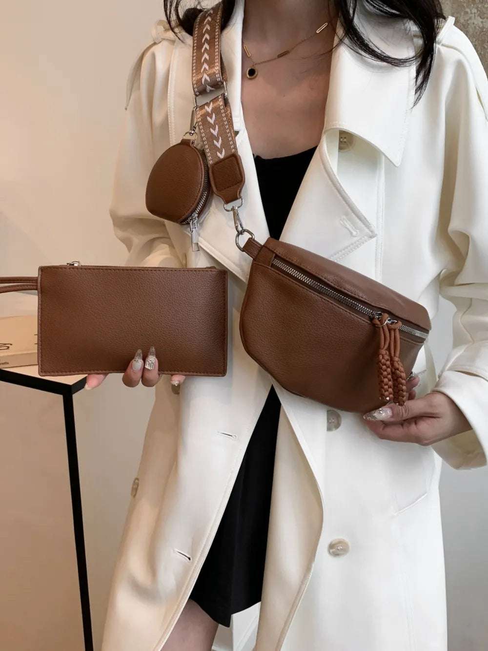 PU Leather Adjustable Strap Crossbody Bag with Coin Purse - Premium Crossbody Bag from Trendsi - Just $27.99! Shop now at Handbags Specialist Headquarter