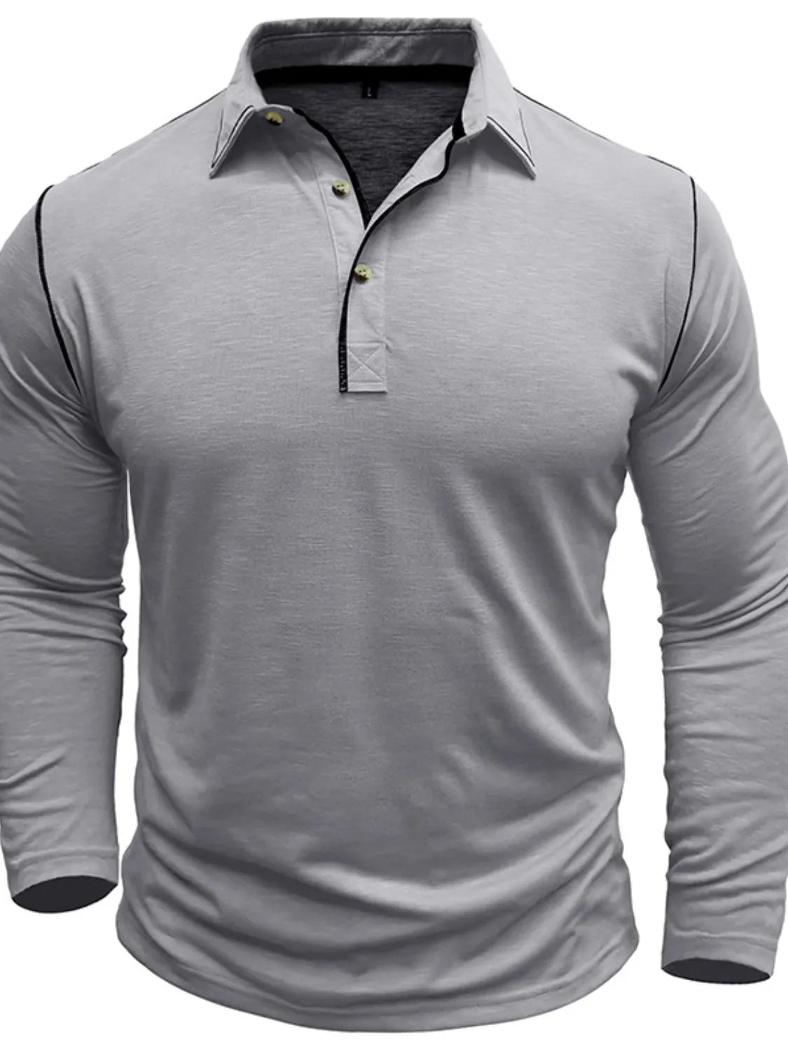 Men's Button Detail Long Sleeve Polo - Premium Men's Polo shirt from Trendsi - Just $38.99! Shop now at Handbags Specialist Headquarter