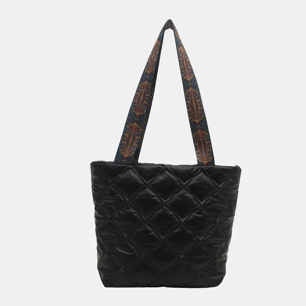 PU Leather Printed Strap Quilted Handbag - Premium Tote Bag from Trendsi - Just $27.99! Shop now at Handbags Specialist Headquarter