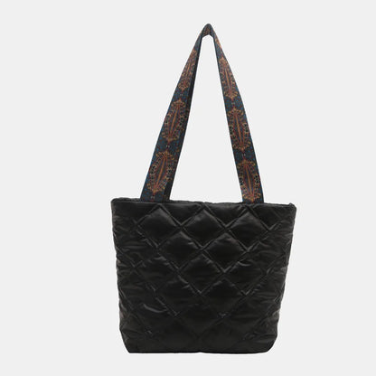 PU Leather Printed Strap Quilted Handbag - Premium Tote Bag from Trendsi - Just $27.99! Shop now at Handbags Specialist Headquarter