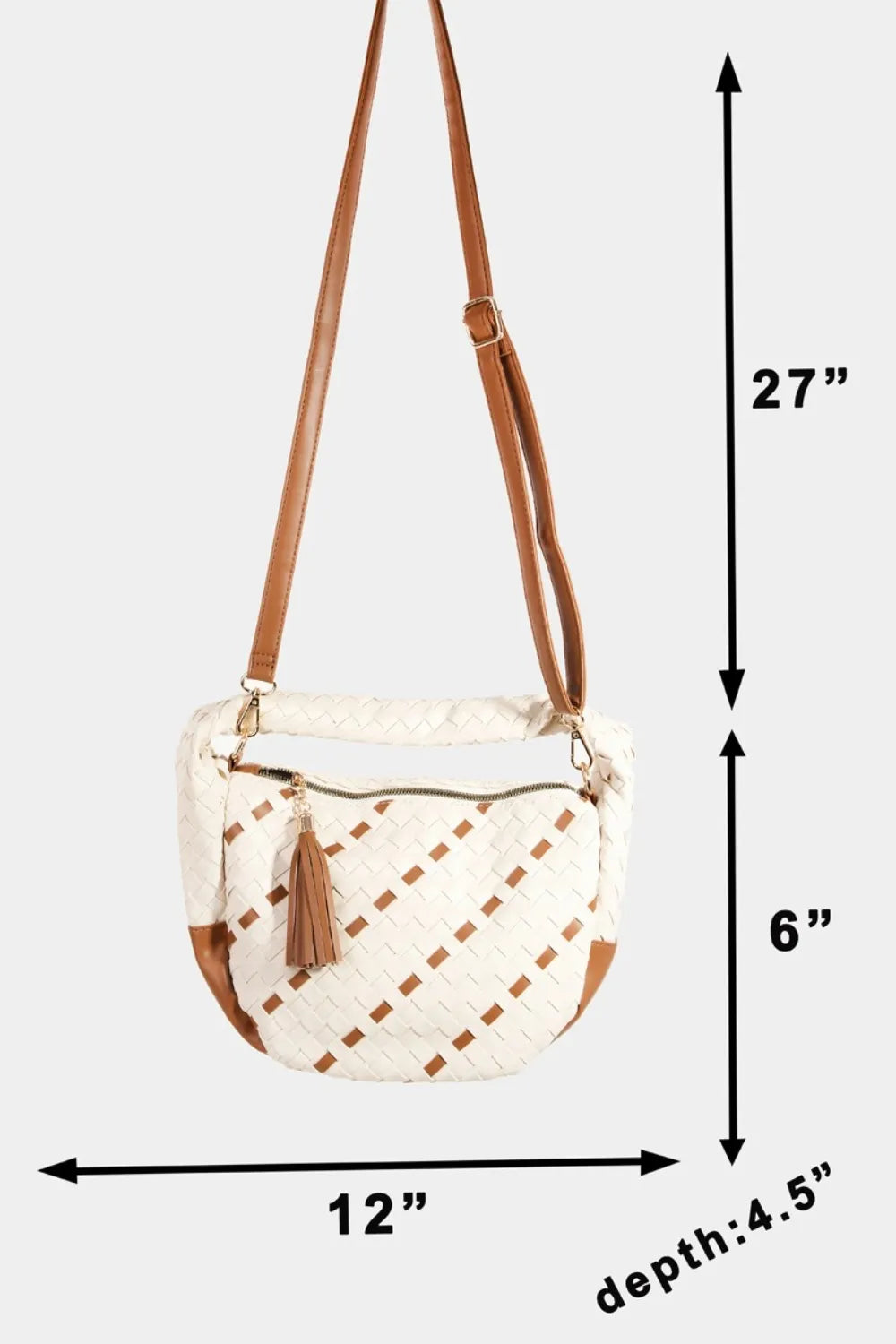 Fame Tassel Detail Weave Semi Circle Bag - Premium Tote Bag from Trendsi - Just $42.99! Shop now at Handbags Specialist Headquarter