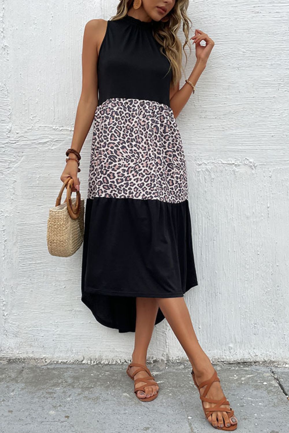 Perfee Leopard Contrast Sleeveless Maxi Dress - Premium Maxi Dress from Trendsi - Just $38.99! Shop now at Handbags Specialist Headquarter