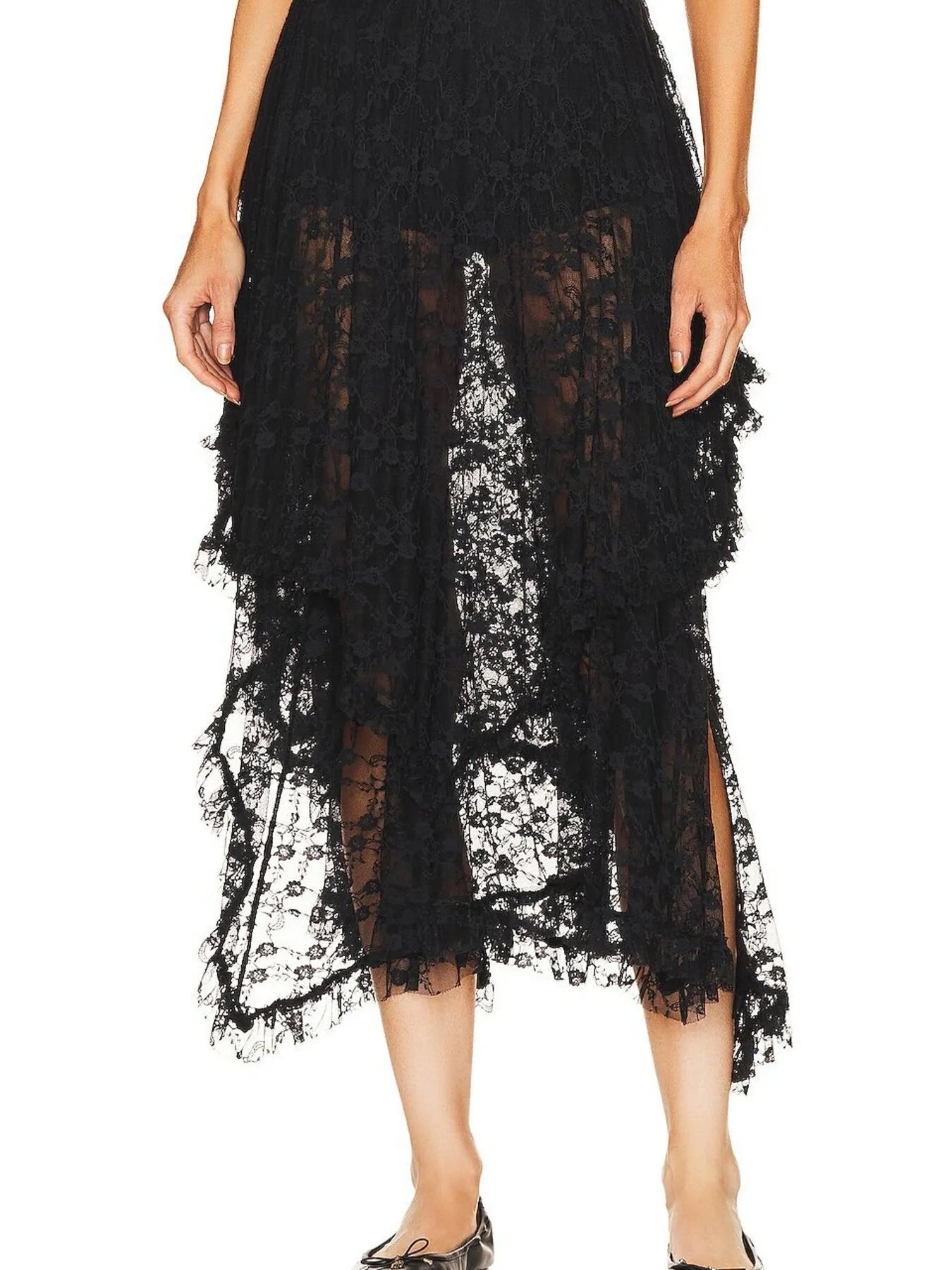 Asymmetrical Lace Midi Skirt - Premium Skirts from Trendsi - Just $41.99! Shop now at Handbags Specialist Headquarter