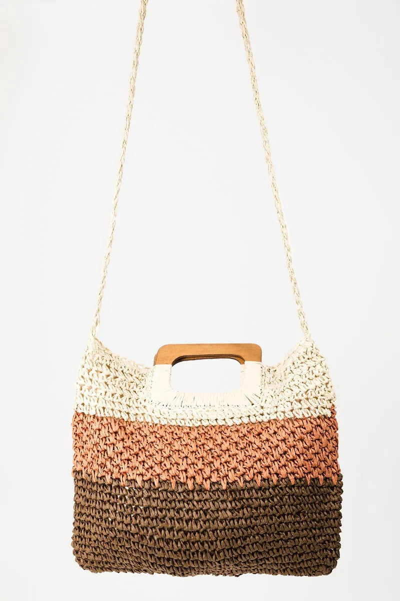 Fame Color Block Double-Use Braided Tote Bag - Premium Tote Bag from Trendsi - Just $39.99! Shop now at Handbags Specialist Headquarter