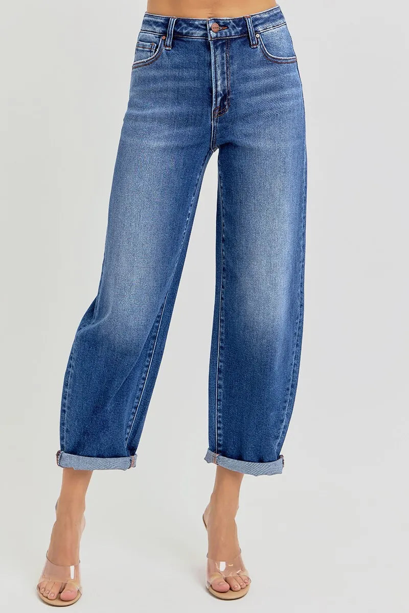 RISEN Full Size High Rise Crop Mild Barrel Jeans Plus Size - Premium Women / Jeans & Denim from Trendsi - Just $65.99! Shop now at Handbags Specialist Headquarter